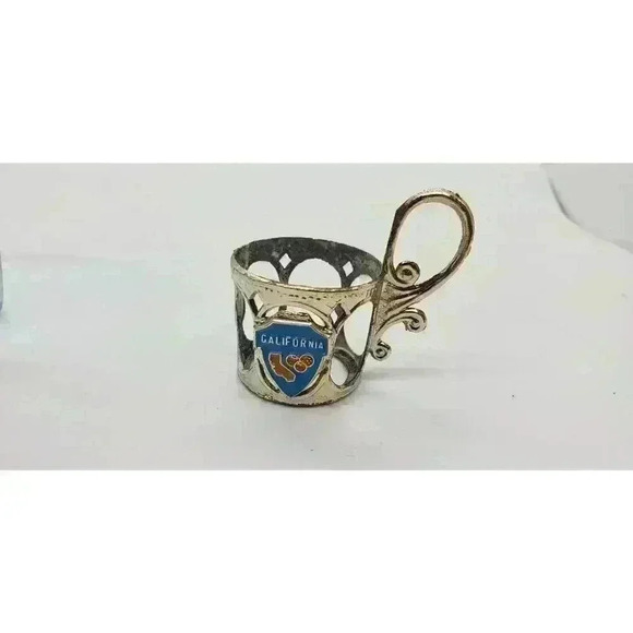 Vintage California Souvenir Shot Glasses Silver Handled Holders Set Of 4 1950s - Picture 9 of 14